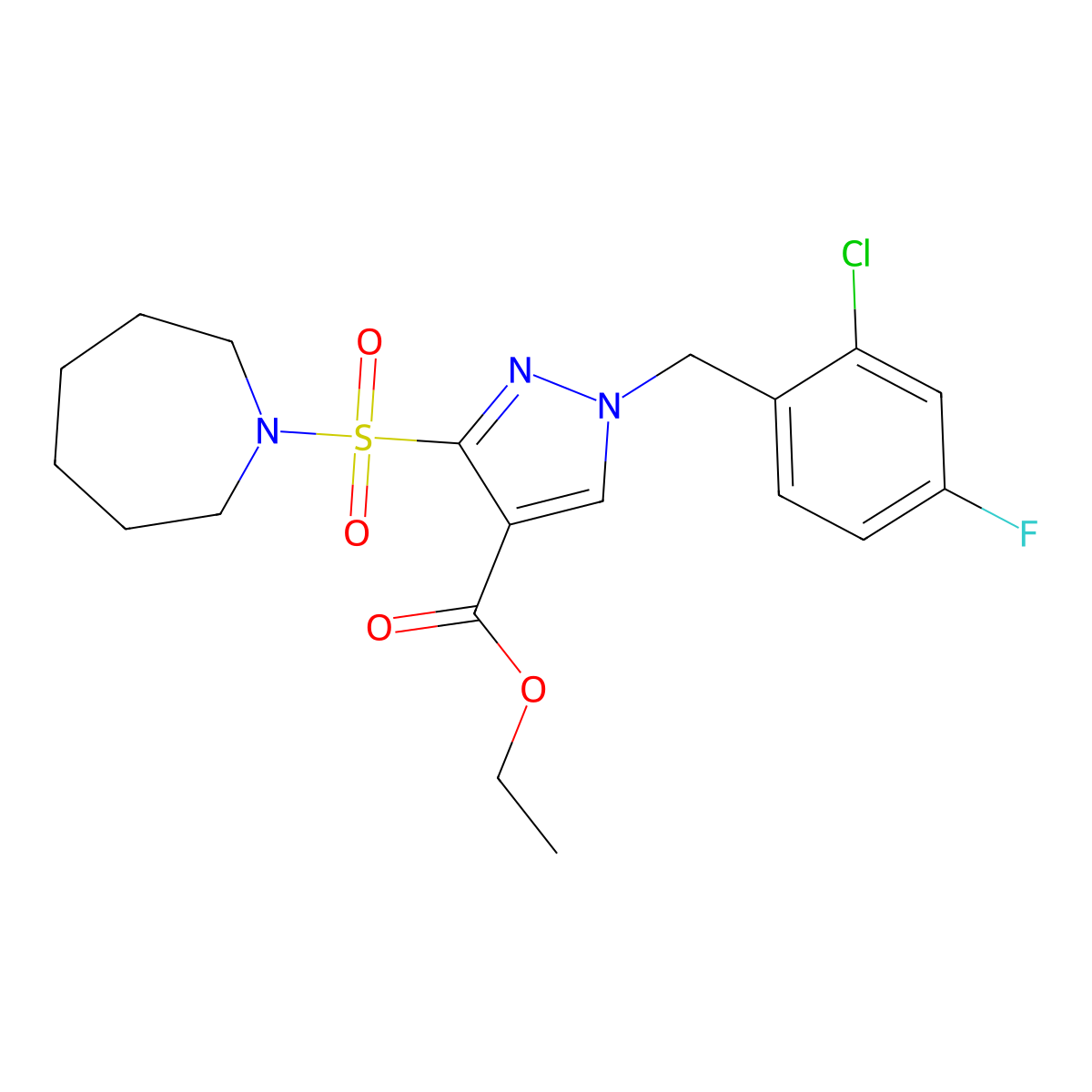 ethyl 3-(azepan-1-ylsulfonyl)-1-(2-chloro-4-fluorobenzyl)-1H-pyrazole-4-carboxylate molecular structure, CAS 1251591-51-1
