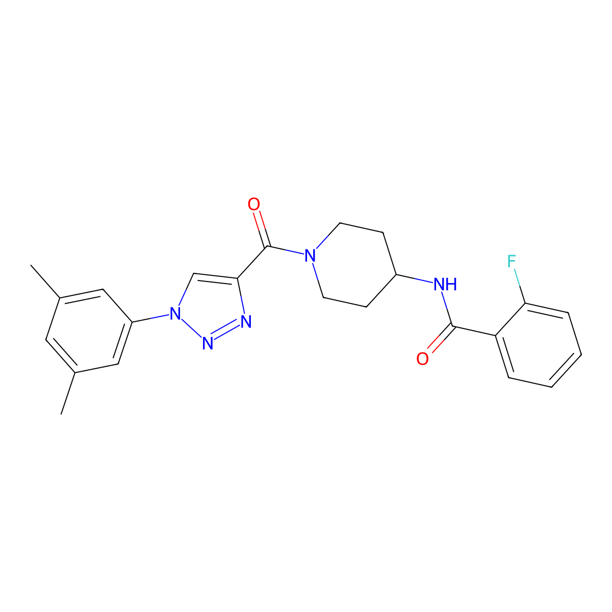 N-(1-(1-(3,5-dimethylphenyl)-1H-1,2,3-triazole-4-carbonyl)piperidin-4-yl)-2-fluorobenzamide molecular structure, CAS 1251591-89-5