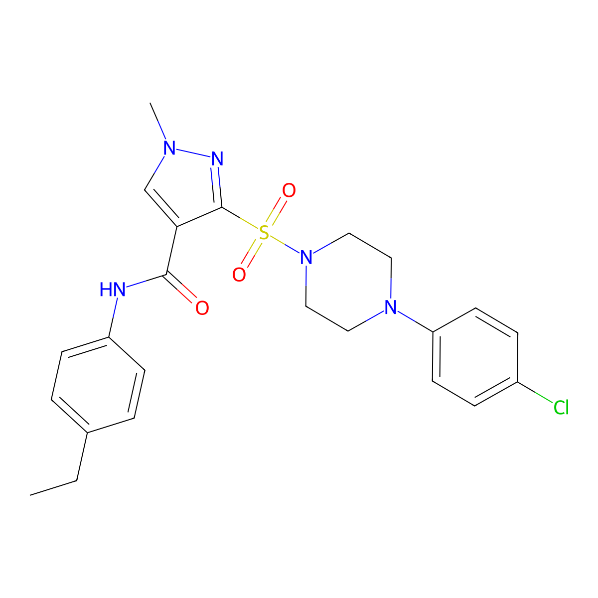 3-{[4-(4-chlorophenyl)piperazin-1-yl]sulfonyl}-N-(4-ethylphenyl)-1-methyl-1H-pyrazole-4-carboxamide molecular structure, CAS 1251591-91-9