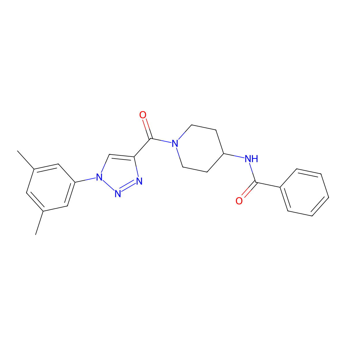 N-(1-(1-(3,5-dimethylphenyl)-1H-1,2,3-triazole-4-carbonyl)piperidin-4-yl)benzamide molecular structure, CAS 1251592-05-8