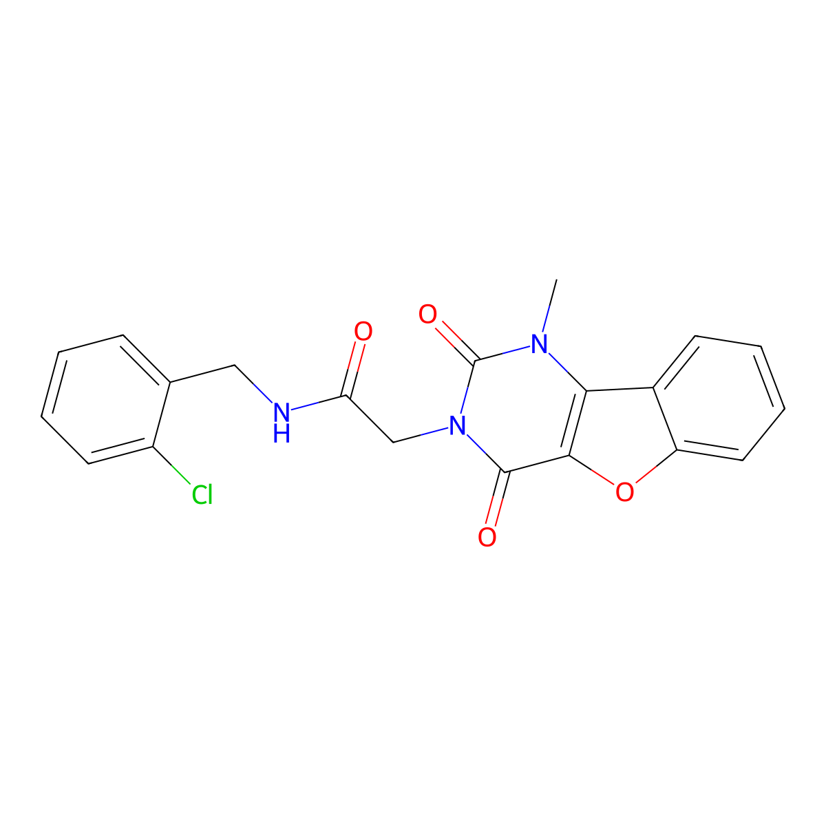 N-(2-chlorobenzyl)-2-(1-methyl-2,4-dioxo-1,2-dihydrobenzofuro[3,2-d]pyrimidin-3(4H)-yl)acetamide molecular structure, CAS 1251592-15-0