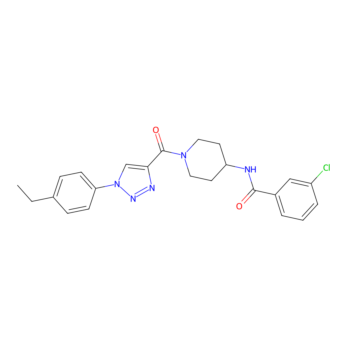 3-chloro-N-(1-(1-(4-ethylphenyl)-1H-1,2,3-triazole-4-carbonyl)piperidin-4-yl)benzamide molecular structure, CAS 1251592-17-2