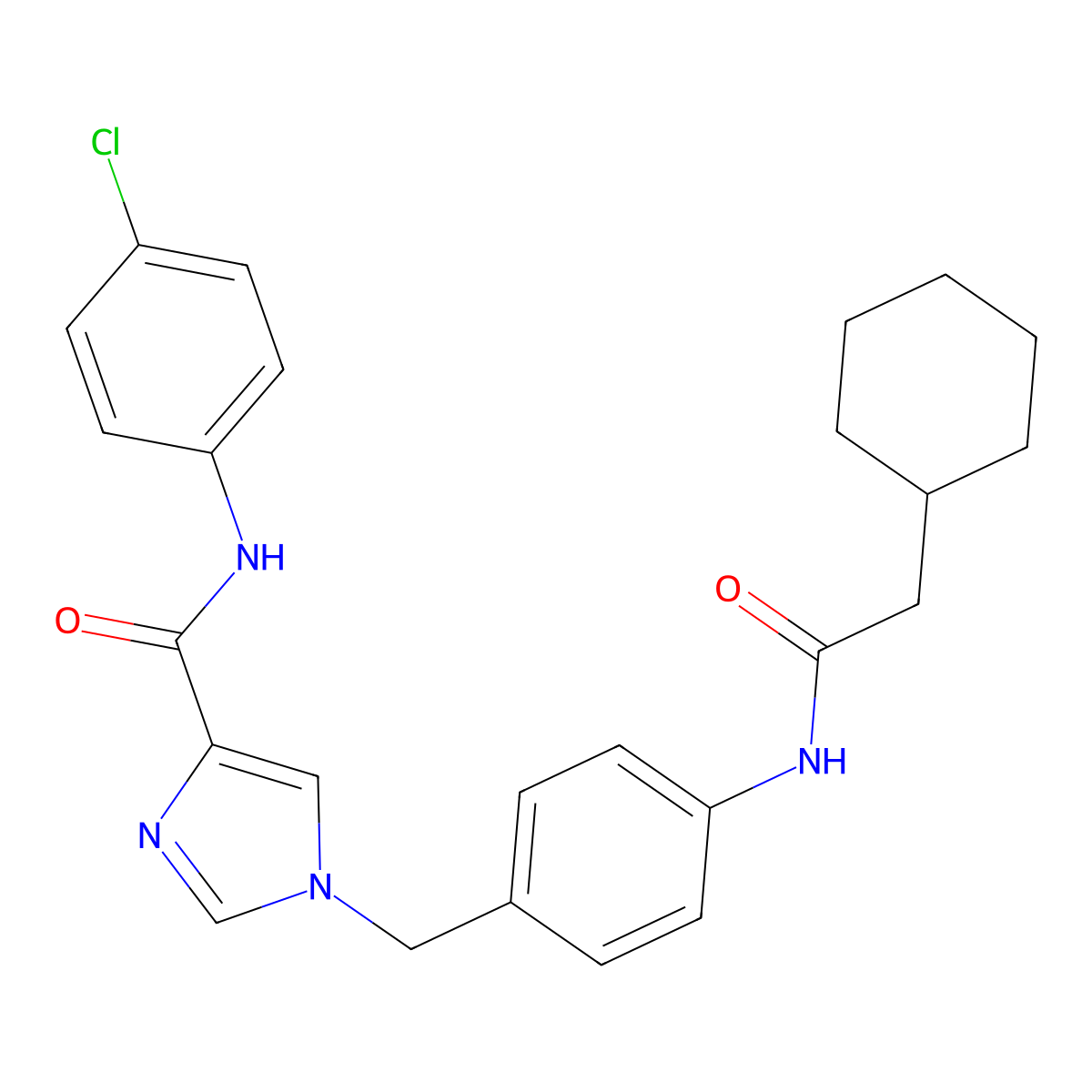N-(4-chlorophenyl)-1-(4-(2-cyclohexylacetamido)benzyl)-1H-imidazole-4-carboxamide molecular structure, CAS 1251592-20-7