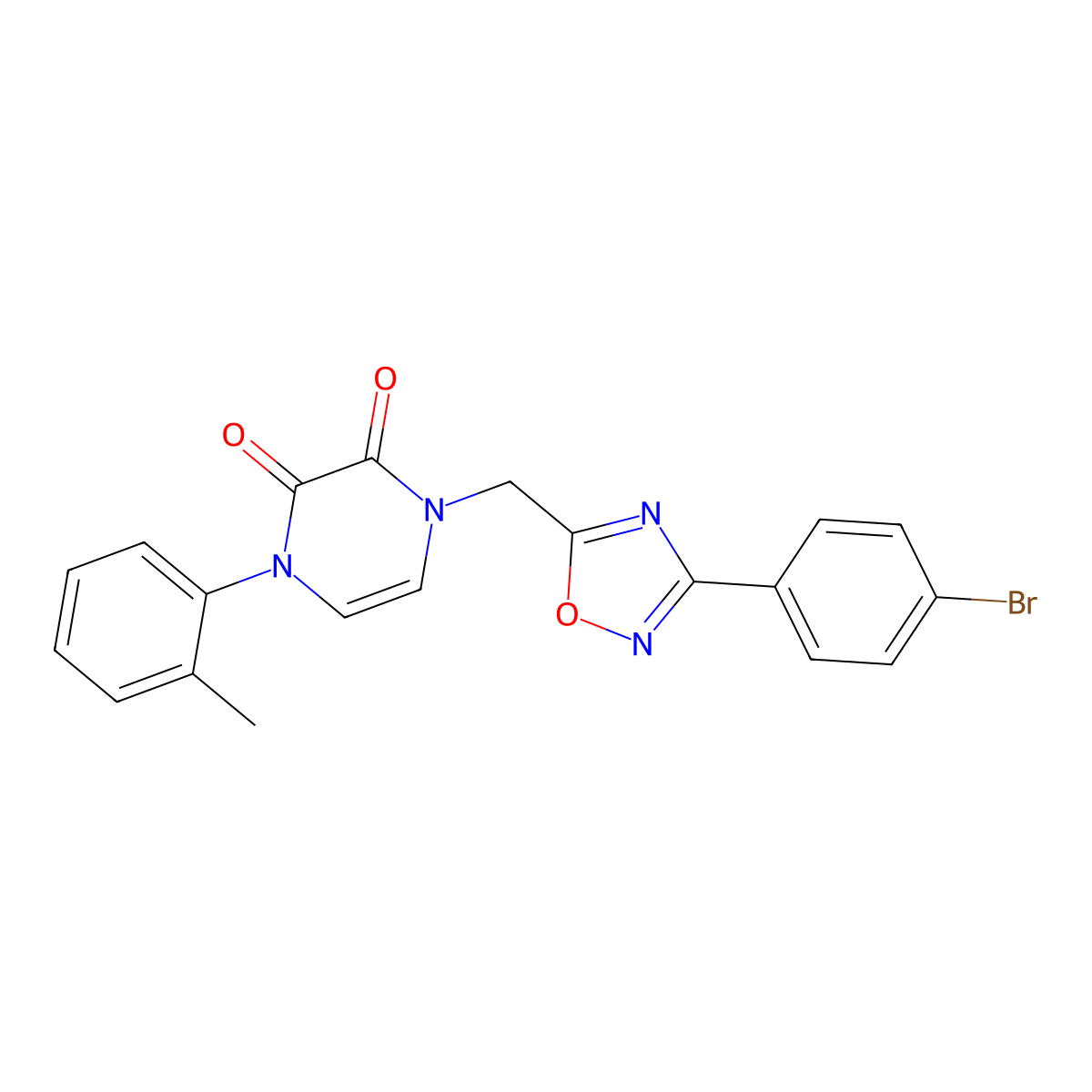 1-((3-(4-Bromophenyl)-1,2,4-oxadiazol-5-yl)methyl)-4-(o-tolyl)-1,4-dihydropyrazine-2,3-dione molecular structure, CAS 1251592-45-6