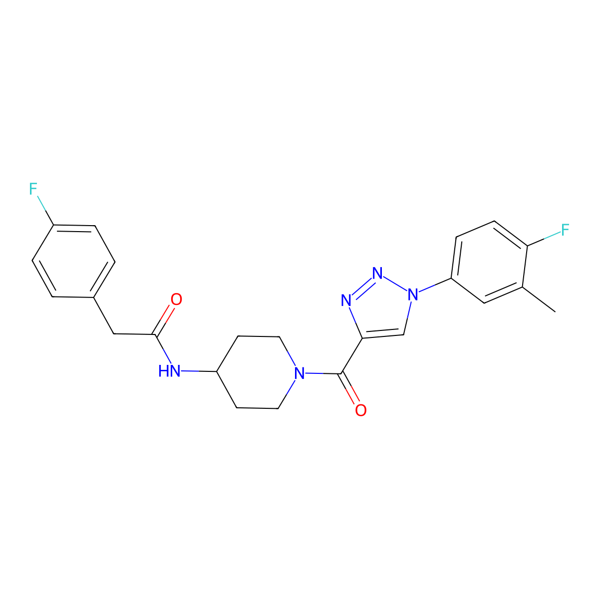 N-(1-(1-(4-fluoro-3-methylphenyl)-1H-1,2,3-triazole-4-carbonyl)piperidin-4-yl)-2-(4-fluorophenyl)acetamide molecular structure, CAS 1251592-49-0