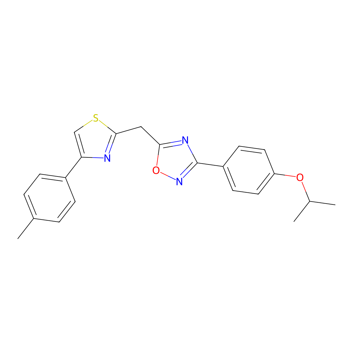 3-(4-Isopropoxyphenyl)-5-((4-(p-tolyl)thiazol-2-yl)methyl)-1,2,4-oxadiazole molecular structure, CAS 1251592-75-2