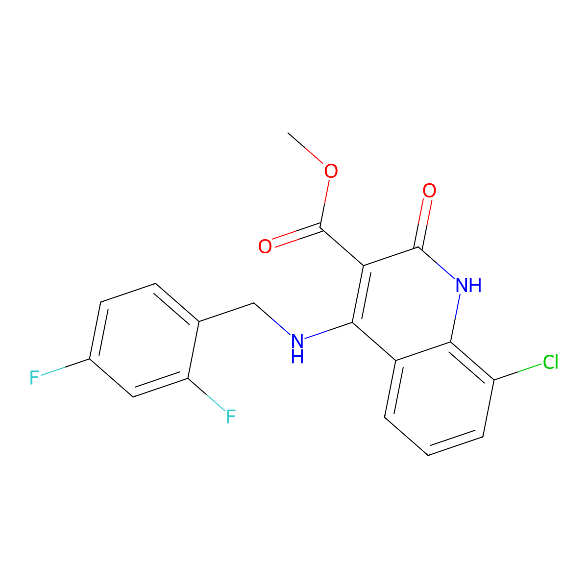 Methyl 8-chloro-4-((2,4-difluorobenzyl)amino)-2-oxo-1,2-dihydroquinoline-3-carboxylate molecular structure, CAS 1251592-78-5