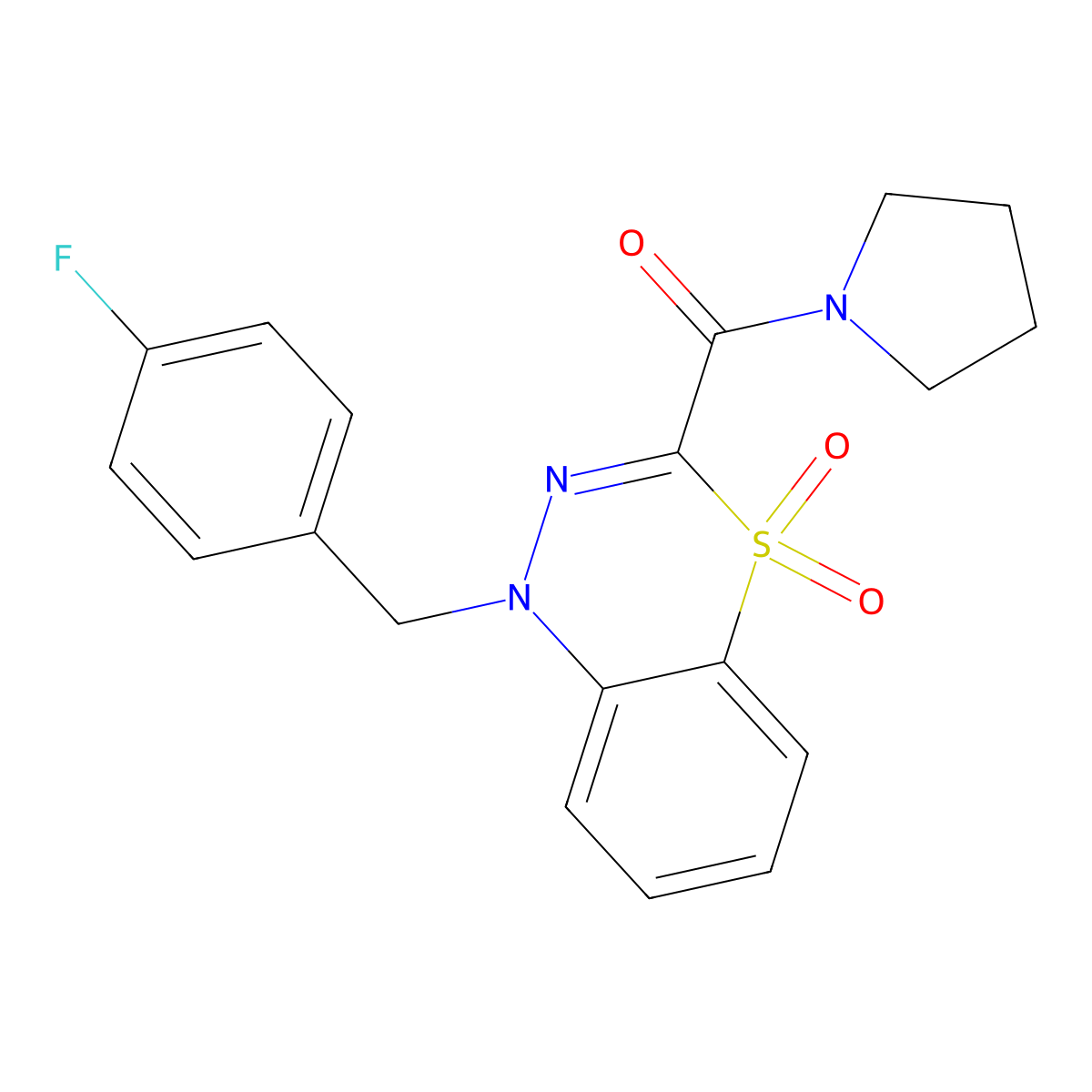 (1-(4-fluorobenzyl)-4,4-dioxido-1H-benzo[e][1,3,4]thiadiazin-3-yl)(pyrrolidin-1-yl)methanone molecular structure, CAS 1251592-82-1