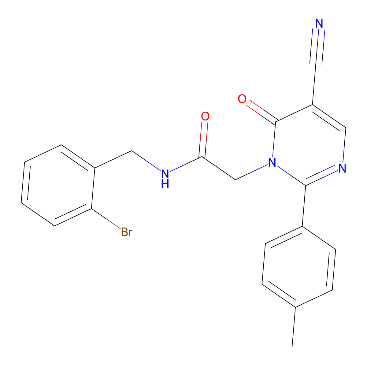 N-(2-bromobenzyl)-2-(5-cyano-6-oxo-2-(p-tolyl)pyrimidin-1(6H)-yl)acetamide molecular structure, CAS 1251592-90-1