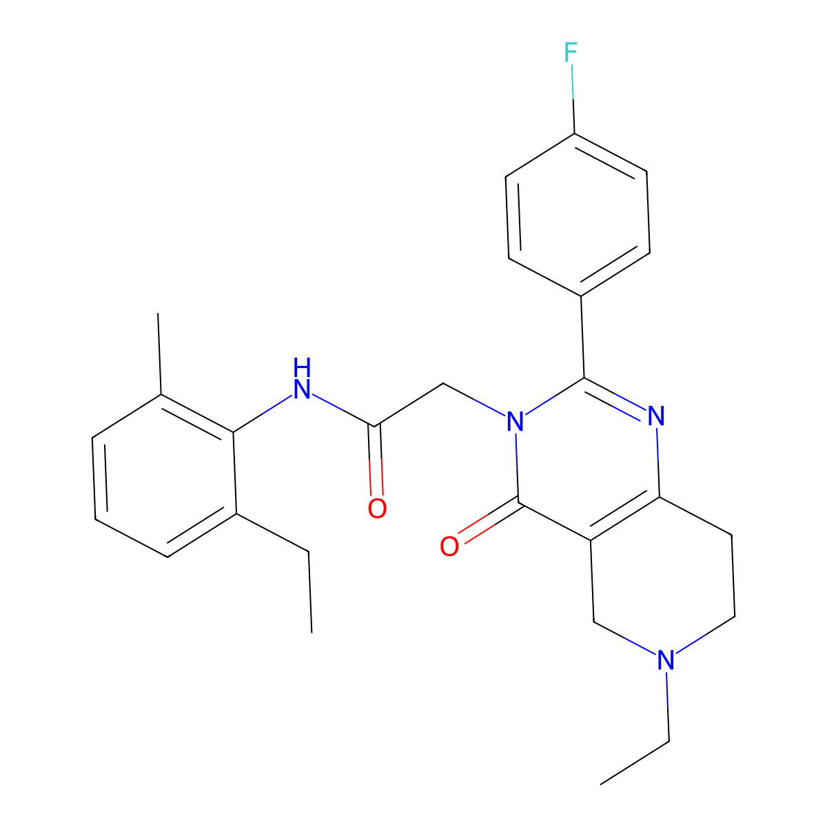 2-(6-ethyl-2-(4-fluorophenyl)-4-oxo-5,6,7,8-tetrahydropyrido[4,3-d]pyrimidin-3(4H)-yl)-N-(2-ethyl-6-methylphenyl)acetamide molecular structure, CAS 1251593-03-9