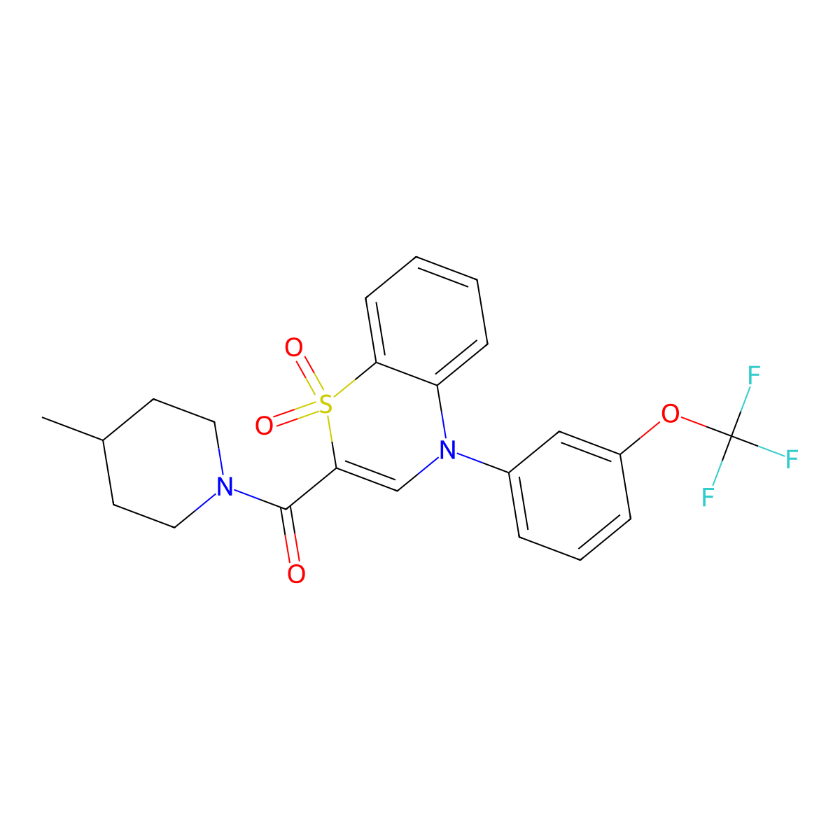 {1,1-dioxido-4-[3-(trifluoromethoxy)phenyl]-4H-1,4-benzothiazin-2-yl}(4-methylpiperidin-1-yl)methanone molecular structure, CAS 1251593-04-0