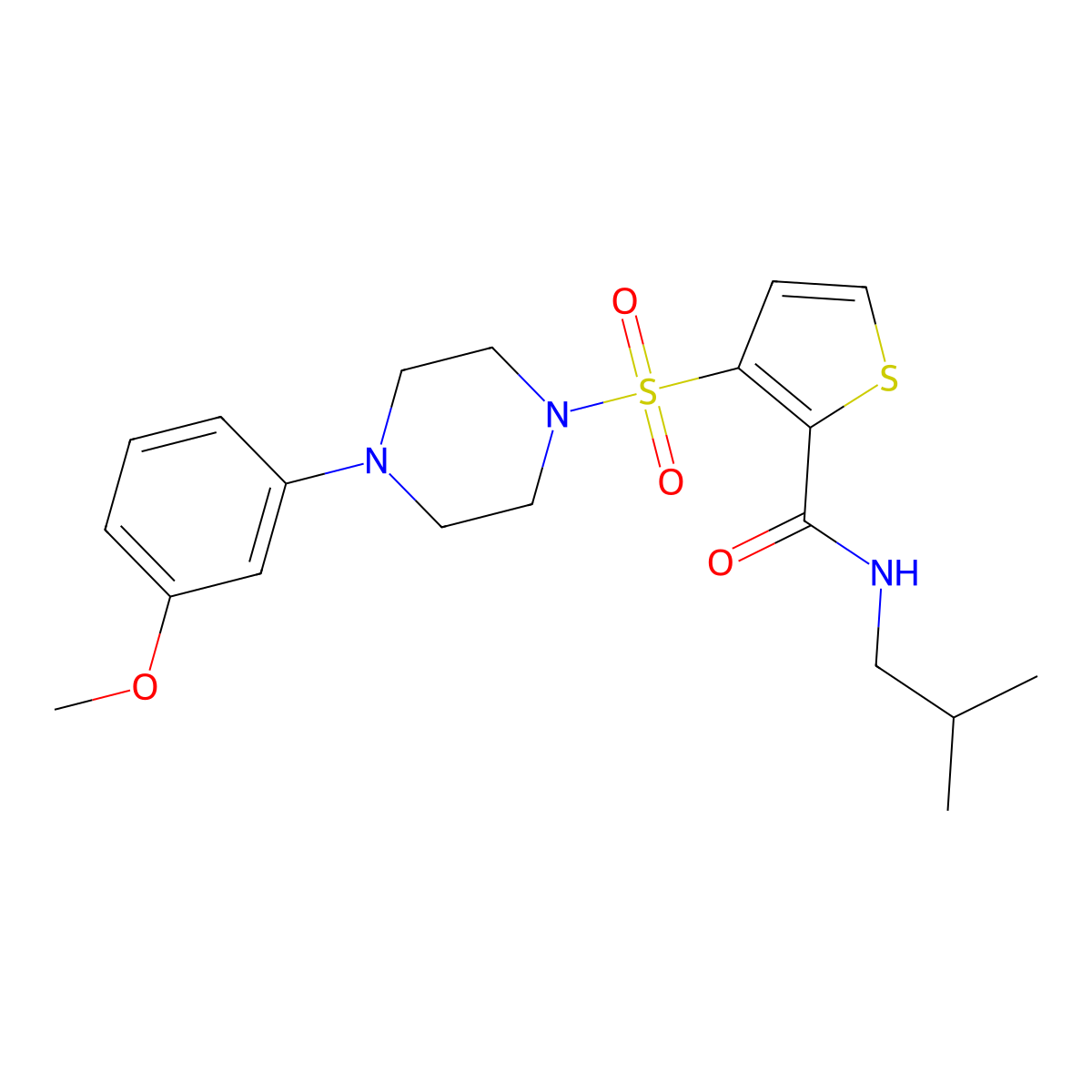 N-isobutyl-3-((4-(3-methoxyphenyl)piperazin-1-yl)sulfonyl)thiophene-2-carboxamide molecular structure, CAS 1251593-07-3