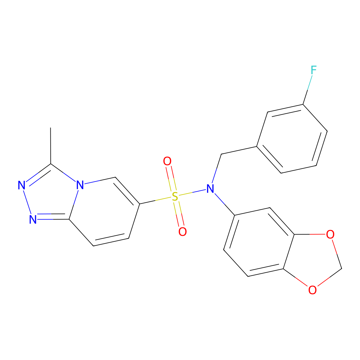 N-(2H-1,3-benzodioxol-5-yl)-N-[(3-fluorophenyl)methyl]-3-methyl-[1,2,4]triazolo[4,3-a]pyridine-6-sulfonamide molecular structure, CAS 1251593-09-5