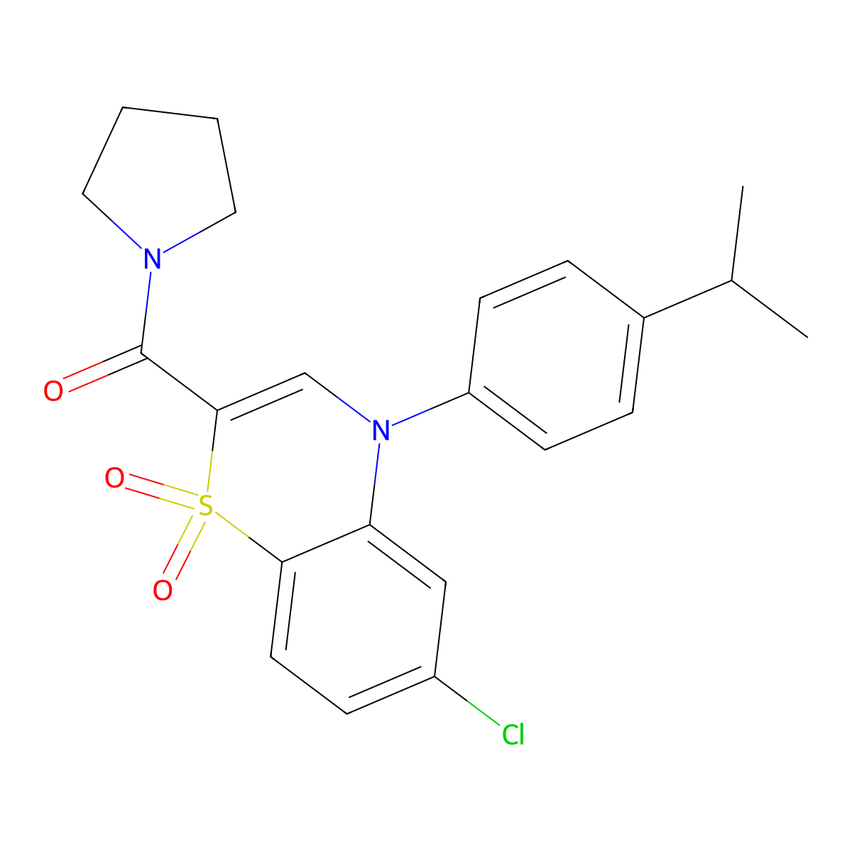 6-chloro-4-(4-isopropylphenyl)-2-(pyrrolidin-1-ylcarbonyl)-4H-1,4-benzothiazine 1,1-dioxide molecular structure, CAS 1251593-13-1