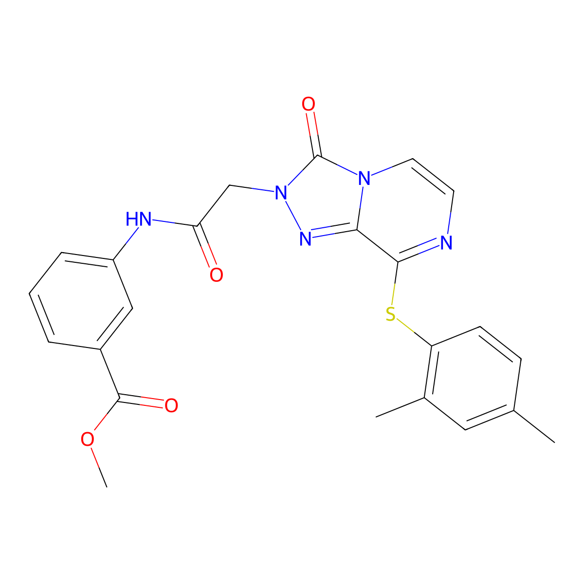 methyl 3-(2-(8-((2,4-dimethylphenyl)thio)-3-oxo-[1,2,4]triazolo[4,3-a]pyrazin-2(3H)-yl)acetamido)benzoate molecular structure, CAS 1251593-15-3
