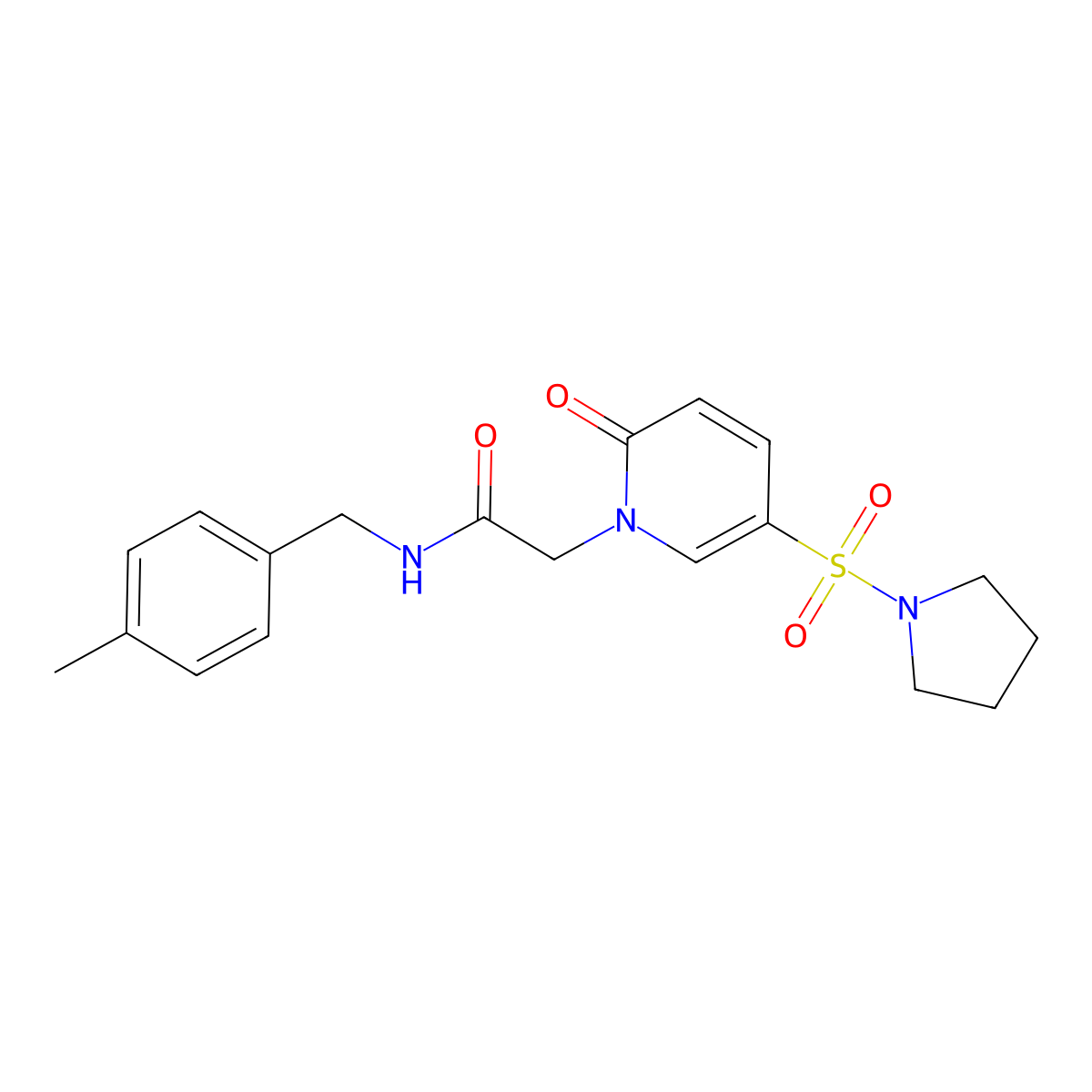 N-[(4-methylphenyl)methyl]-2-[2-oxo-5-(pyrrolidine-1-sulfonyl)-1,2-dihydropyridin-1-yl]acetamide molecular structure, CAS 1251593-18-6