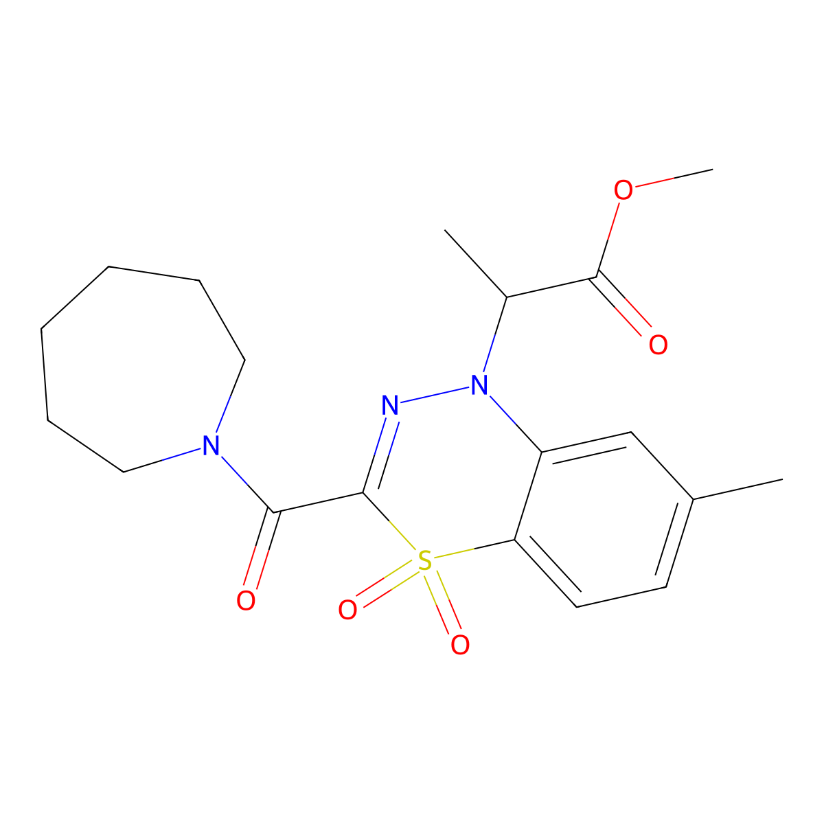 methyl 2-[3-(1-azepanylcarbonyl)-7-methyl-4,4-dioxo-4lambda~6~,1,2-benzothiadiazin-1(4H)-yl]propanoate molecular structure, CAS 1251593-19-7