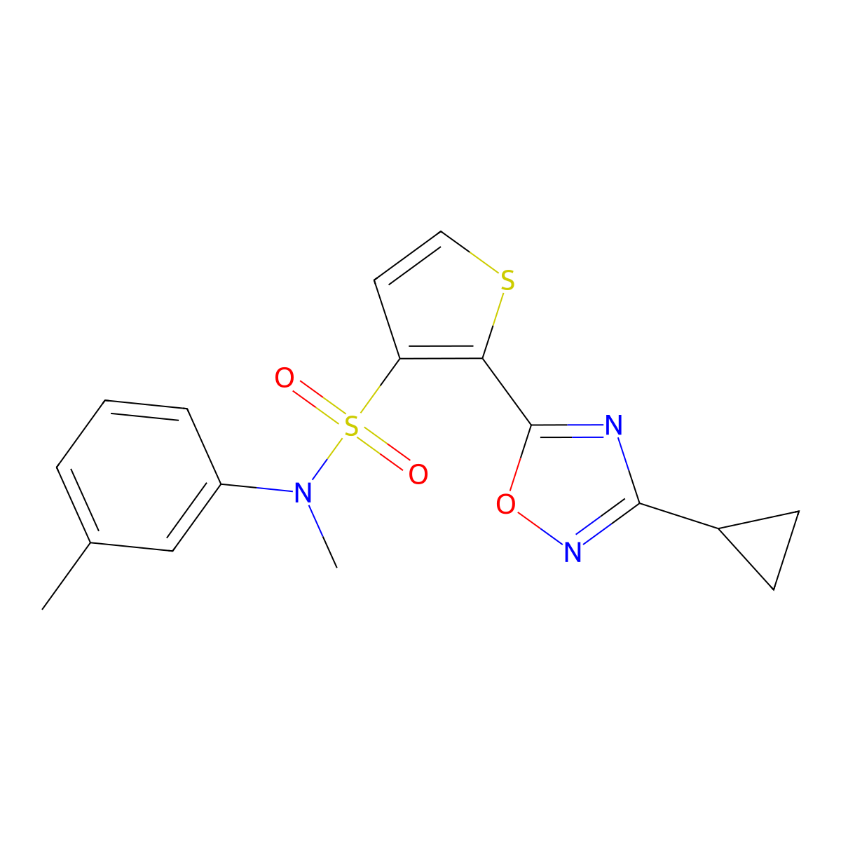 2-(3-cyclopropyl-1,2,4-oxadiazol-5-yl)-N-methyl-N-(3-methylphenyl)thiophene-3-sulfonamide molecular structure, CAS 1251593-28-8