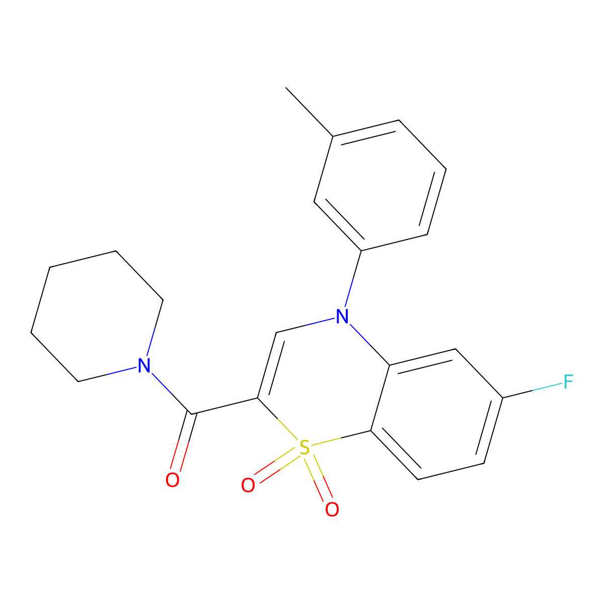 6-fluoro-4-(3-methylphenyl)-2-(piperidine-1-carbonyl)-4H-1lambda6,4-benzothiazine-1,1-dione molecular structure, CAS 1251593-29-9