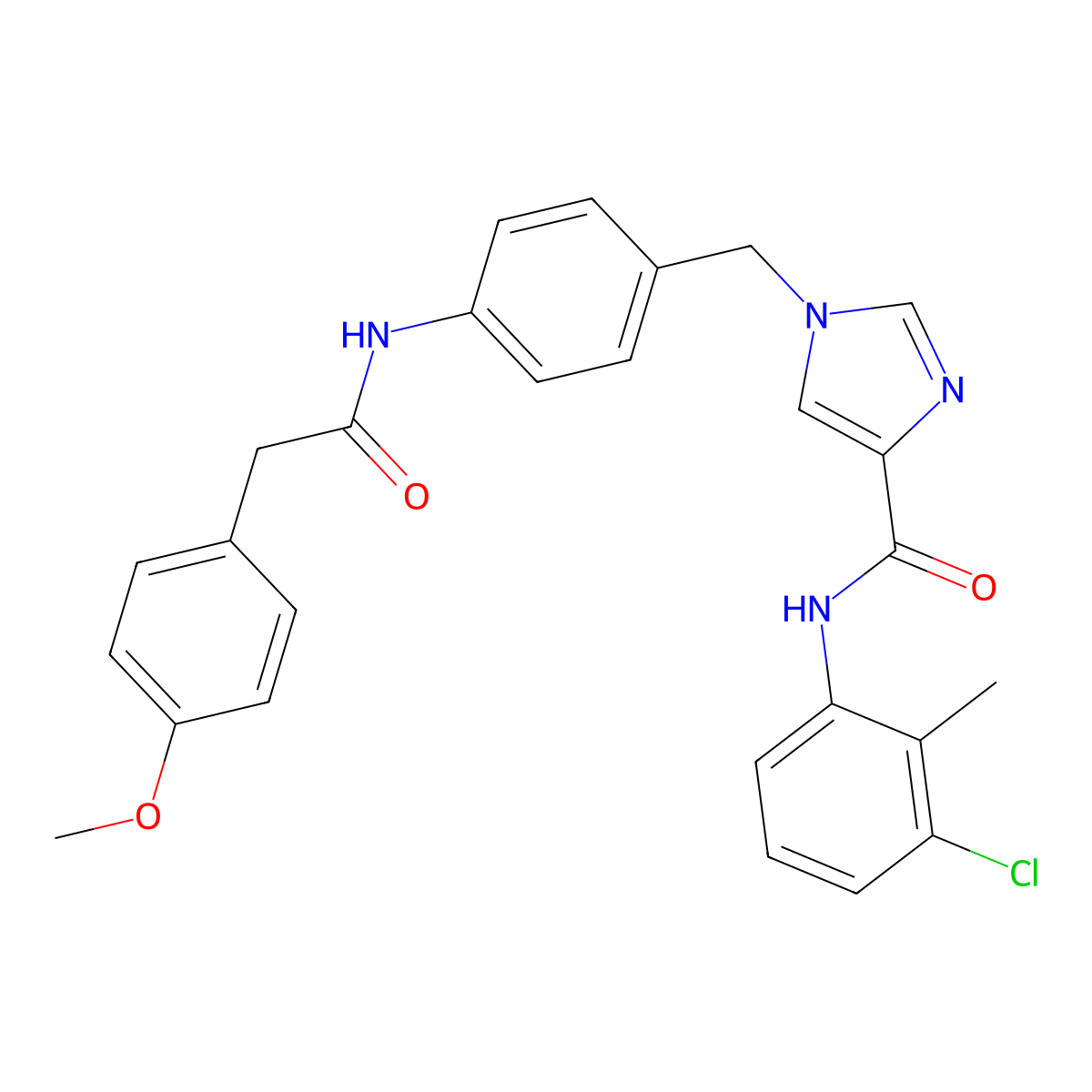 N-(3-chloro-2-methylphenyl)-1-(4-(2-(4-methoxyphenyl)acetamido)benzyl)-1H-imidazole-4-carboxamide molecular structure, CAS 1251593-30-2