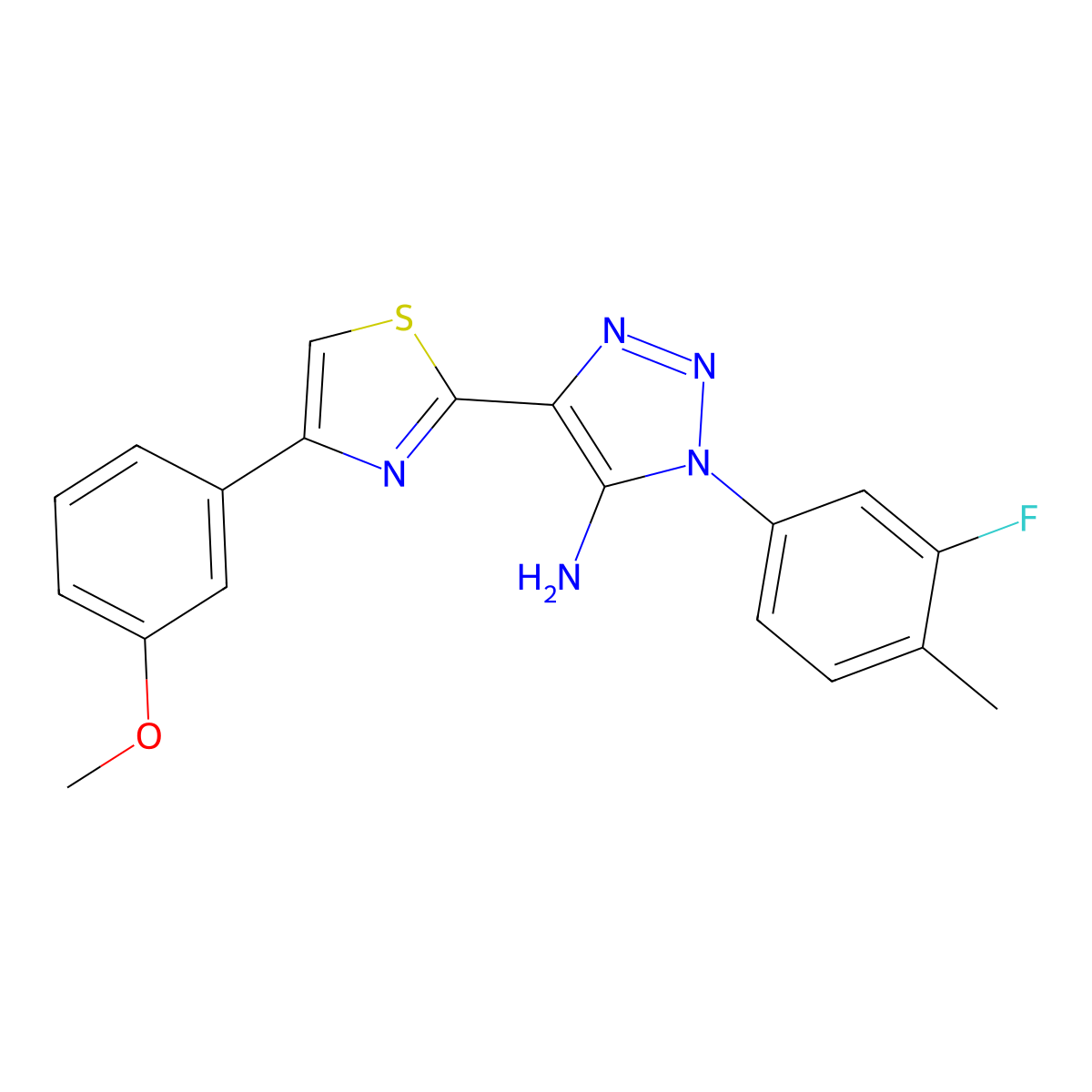 1-(3-fluoro-4-methylphenyl)-4-[4-(3-methoxyphenyl)-1,3-thiazol-2-yl]-1H-1,2,3-triazol-5-amine molecular structure, CAS 1251593-32-4