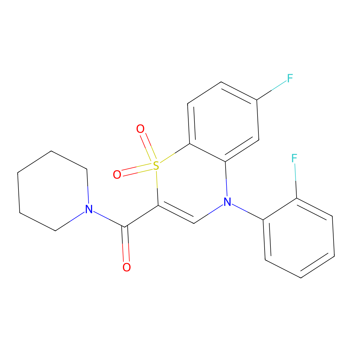 6-fluoro-4-(2-fluorophenyl)-2-(piperidin-1-ylcarbonyl)-4H-1,4-benzothiazine 1,1-dioxide molecular structure, CAS 1251593-37-9