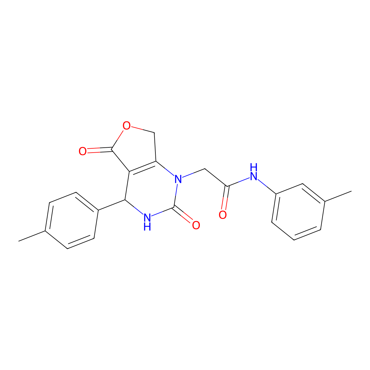 2-(2,5-dioxo-4-(p-tolyl)-3,4-dihydrofuro[3,4-d]pyrimidin-1(2H,5H,7H)-yl)-N-(m-tolyl)acetamide molecular structure, CAS 1251593-39-1