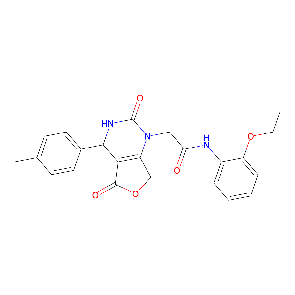 2-(2,5-dioxo-4-(p-tolyl)-3,4-dihydrofuro[3,4-d]pyrimidin-1(2H,5H,7H)-yl)-N-(2-ethoxyphenyl)acetamide molecular structure, CAS 1251593-43-7