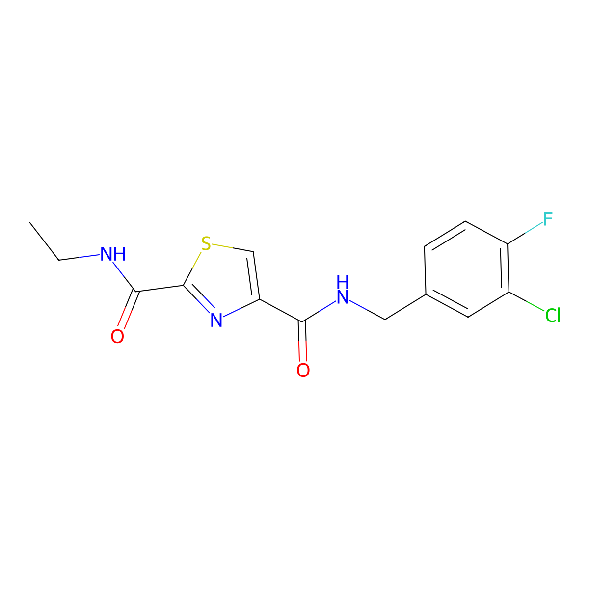 N4-(3-chloro-4-fluorobenzyl)-N2-ethylthiazole-2,4-dicarboxamide molecular structure, CAS 1251593-51-7