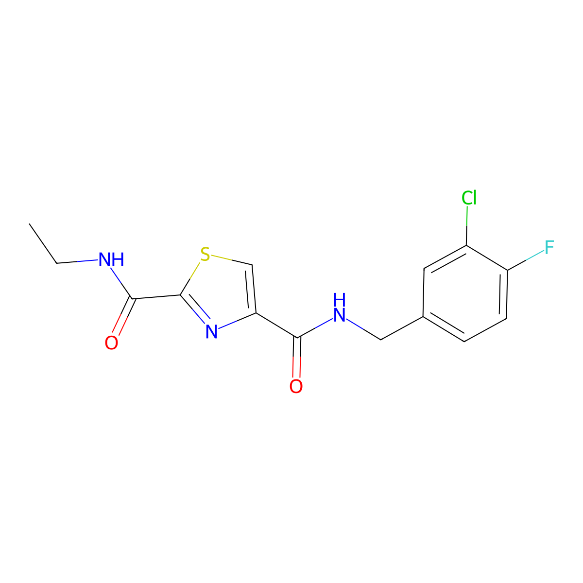 N4-(3-chloro-4-fluorobenzyl)-N2-ethylthiazole-2,4-dicarboxamide molecular structure, CAS 1251593-51-7