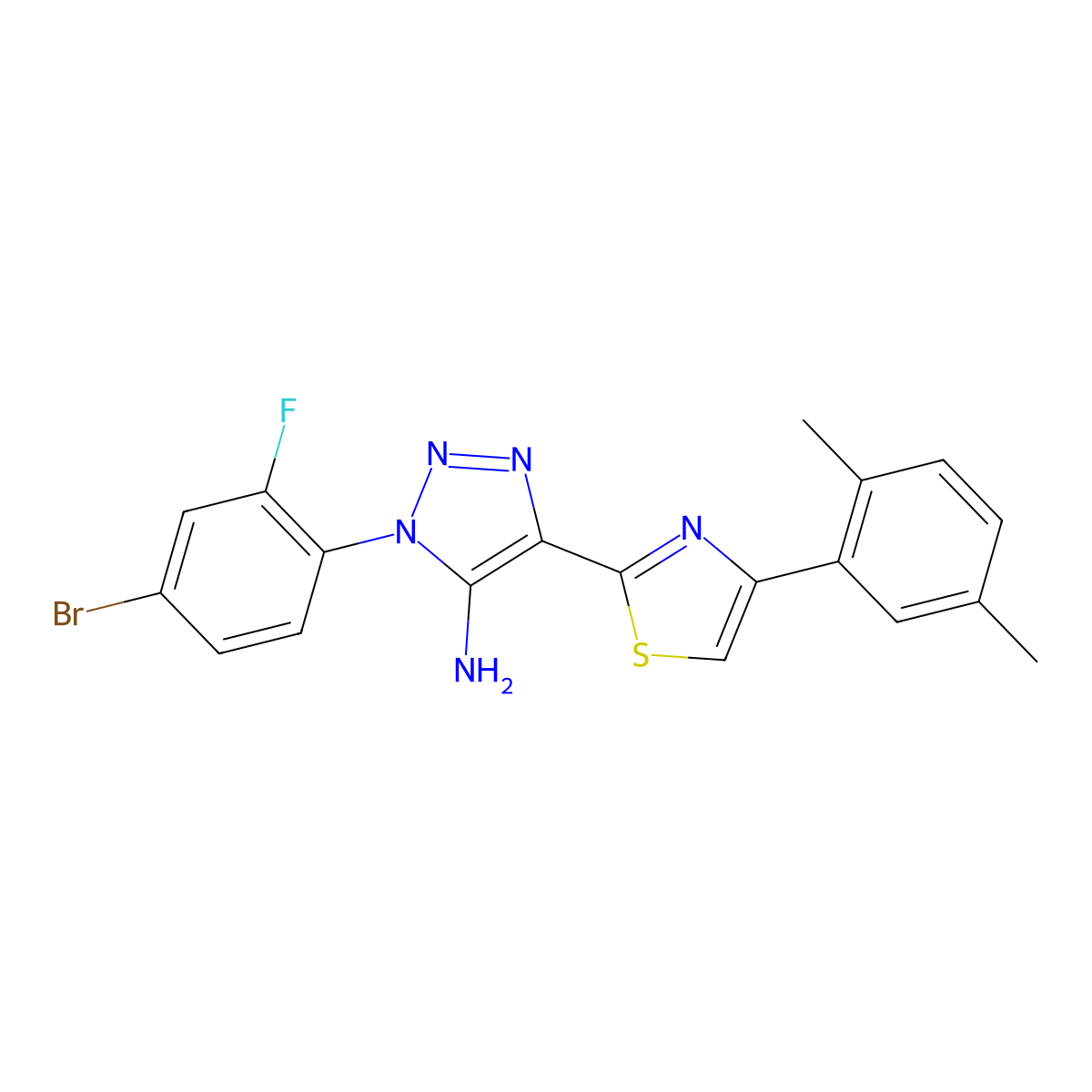 1-(4-bromo-2-fluorophenyl)-4-[4-(2,5-dimethylphenyl)-1,3-thiazol-2-yl]-1H-1,2,3-triazol-5-amine molecular structure, CAS 1251593-56-2