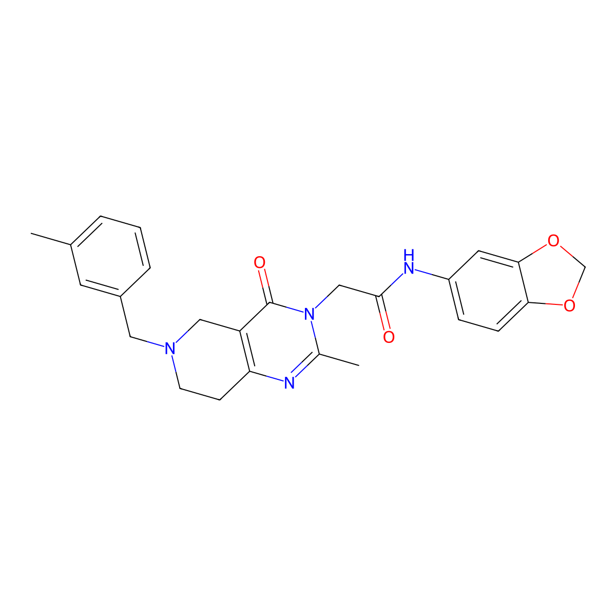 N-(benzo[d][1,3]dioxol-5-yl)-2-(2-methyl-6-(3-methylbenzyl)-4-oxo-5,6,7,8-tetrahydropyrido[4,3-d]pyrimidin-3(4H)-yl)acetamide molecular structure, CAS 1251593-60-8