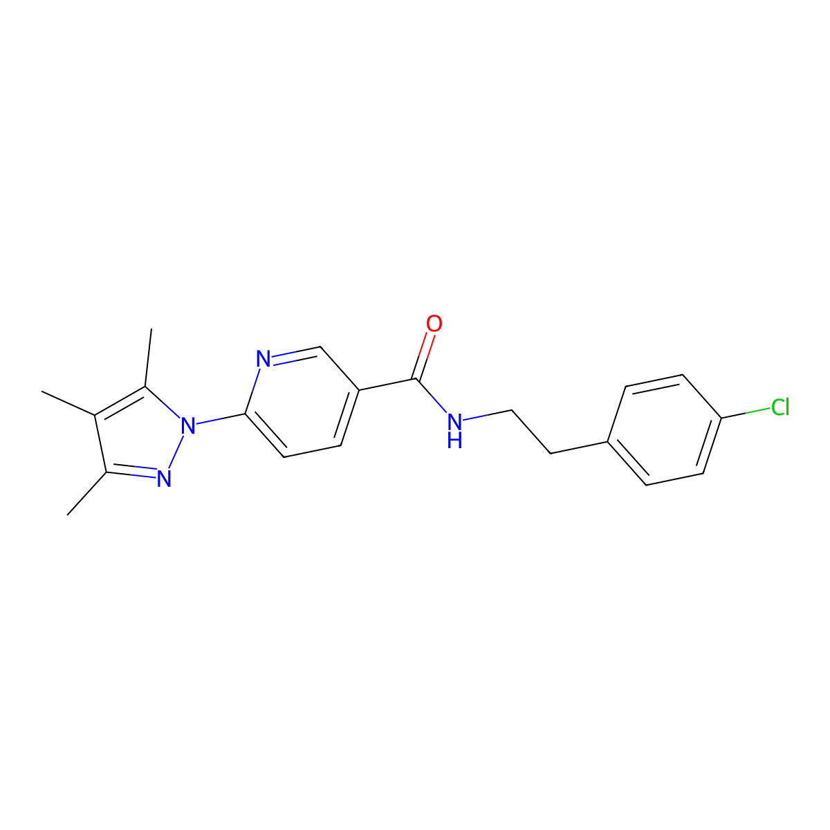 N-(4-chlorophenethyl)-6-(3,4,5-trimethyl-1H-pyrazol-1-yl)nicotinamide molecular structure, CAS 1251593-63-1