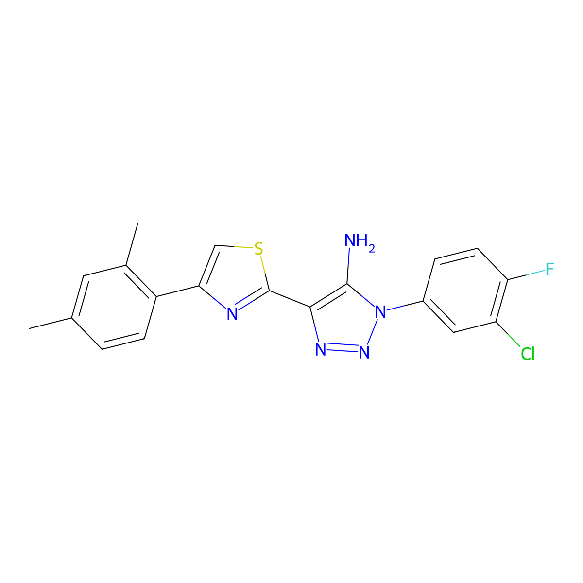 1-(3-chloro-4-fluorophenyl)-4-[4-(2,4-dimethylphenyl)-1,3-thiazol-2-yl]-1H-1,2,3-triazol-5-amine molecular structure, CAS 1251593-70-0