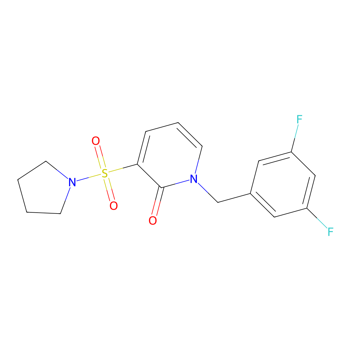 1-[(3,5-Difluorophenyl)methyl]-3-(pyrrolidine-1-sulfonyl)-1,2-dihydropyridin-2-one molecular structure, CAS 1251593-72-2