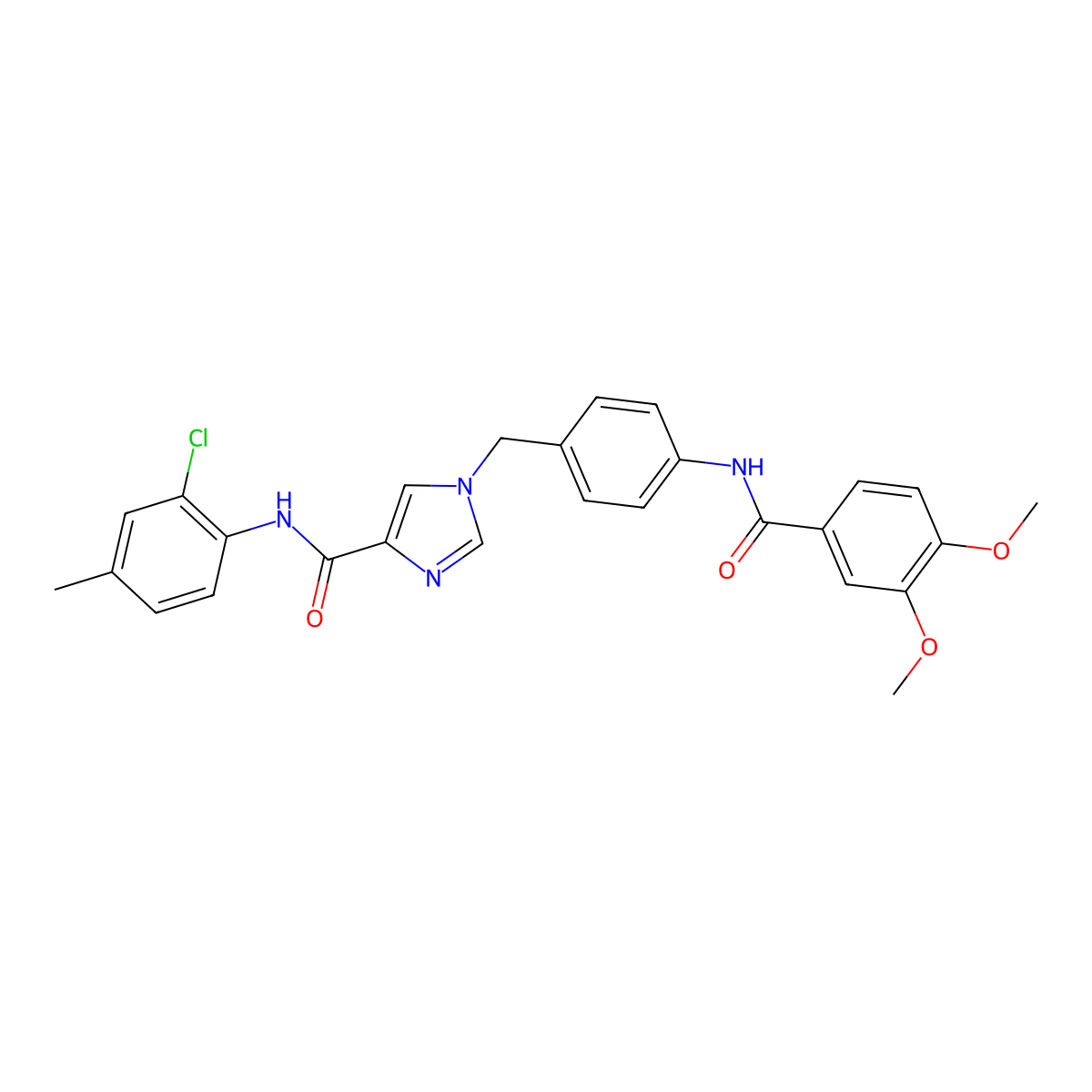 N-(2-chloro-4-methylphenyl)-1-{[4-(3,4-dimethoxybenzamido)phenyl]methyl}-1H-imidazole-4-carboxamide molecular structure, CAS 1251593-74-4
