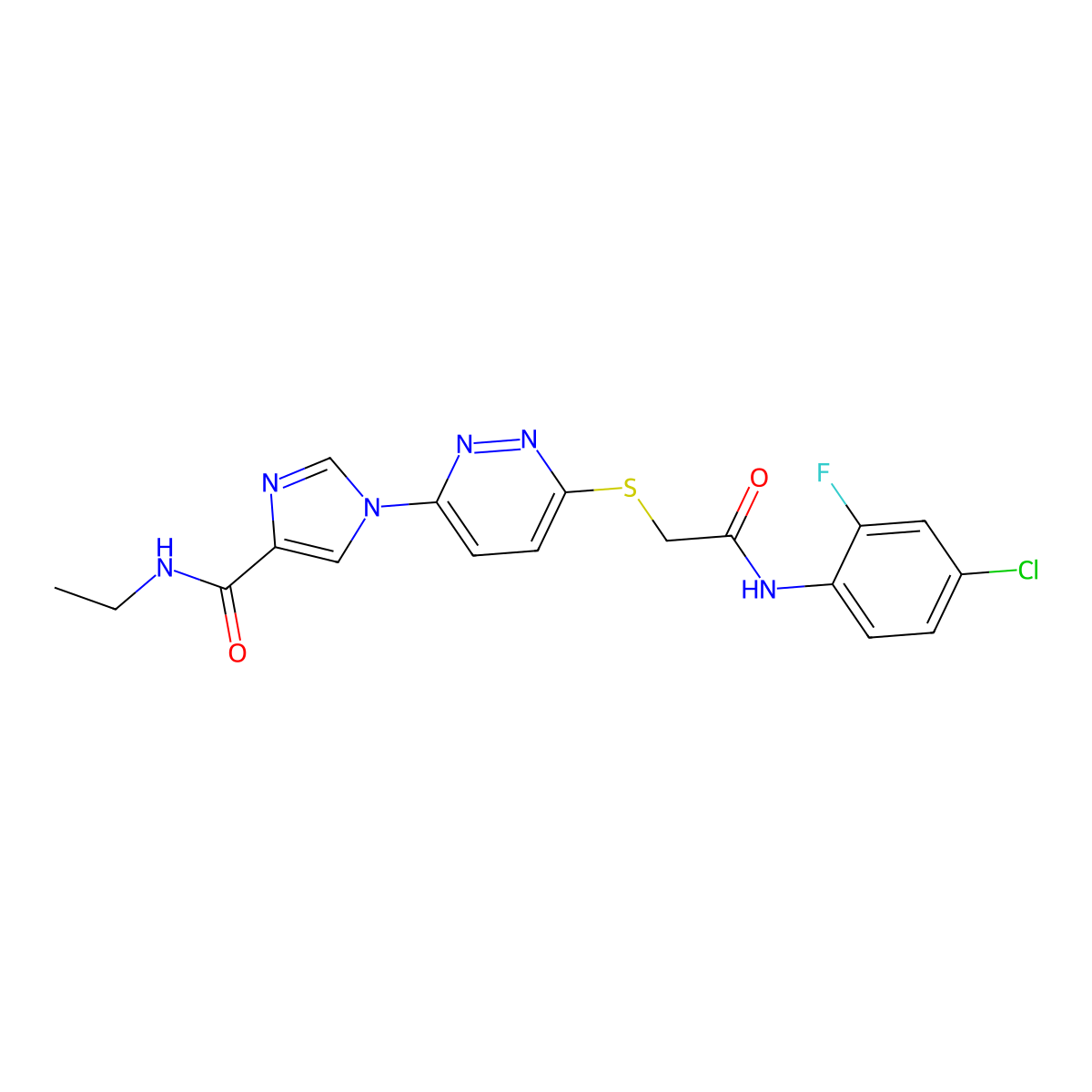 1-[6-({[(4-chloro-2-fluorophenyl)carbamoyl]methyl}sulfanyl)pyridazin-3-yl]-N-ethyl-1H-imidazole-4-carboxamide molecular structure, CAS 1251593-75-5