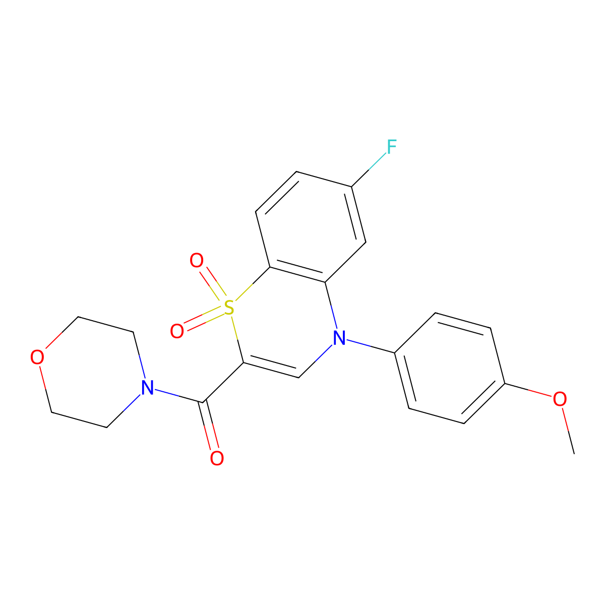 (6-fluoro-4-(4-methoxyphenyl)-1,1-dioxido-4H-benzo[b][1,4]thiazin-2-yl)(morpholino)methanone molecular structure, CAS 1251593-77-7