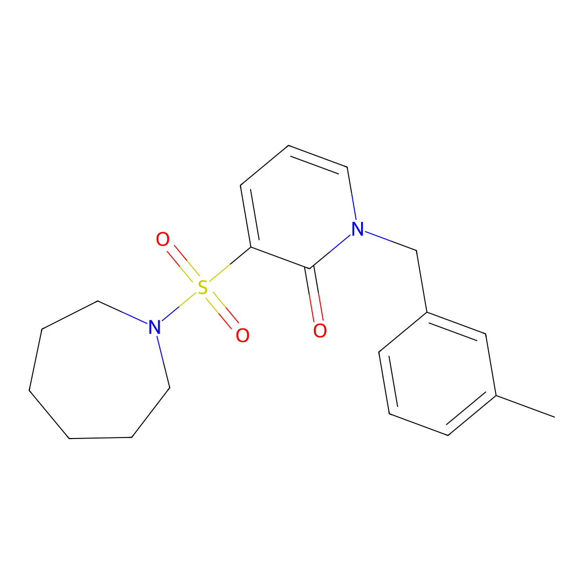 3-(azepan-1-ylsulfonyl)-1-(3-methylbenzyl)pyridin-2(1H)-one molecular structure, CAS 1251593-79-9