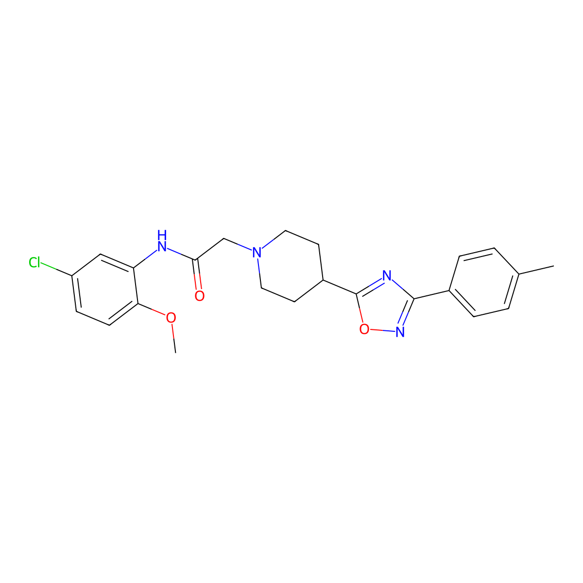 N-(5-chloro-2-methoxyphenyl)-2-(4-(3-(p-tolyl)-1,2,4-oxadiazol-5-yl)piperidin-1-yl)acetamide molecular structure, CAS 1251593-81-3