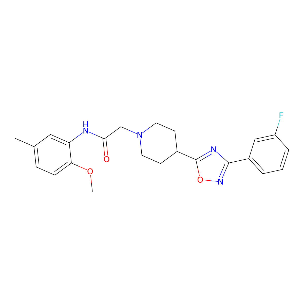 2-{4-[3-(3-fluorophenyl)-1,2,4-oxadiazol-5-yl]piperidin-1-yl}-N-(2-methoxy-5-methylphenyl)acetamide molecular structure, CAS 1251593-90-4