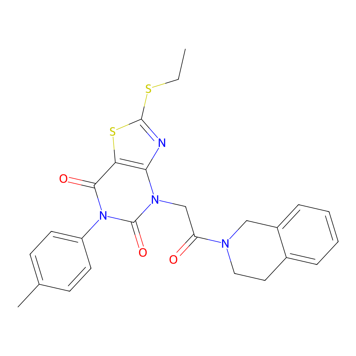 2-(ethylsulfanyl)-6-(4-methylphenyl)-4-[2-oxo-2-(1,2,3,4-tetrahydroisoquinolin-2-yl)ethyl]-4H,5H,6H,7H-[1,3]thiazolo[4,5-d]pyrimidine-5,7-dione molecular structure, CAS 1251594-04-3