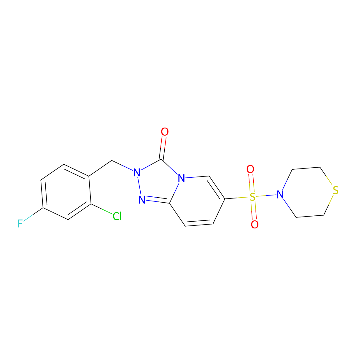 2-(2-chloro-4-fluorobenzyl)-6-(thiomorpholinosulfonyl)-[1,2,4]triazolo[4,3-a]pyridin-3(2H)-one molecular structure, CAS 1251594-18-9