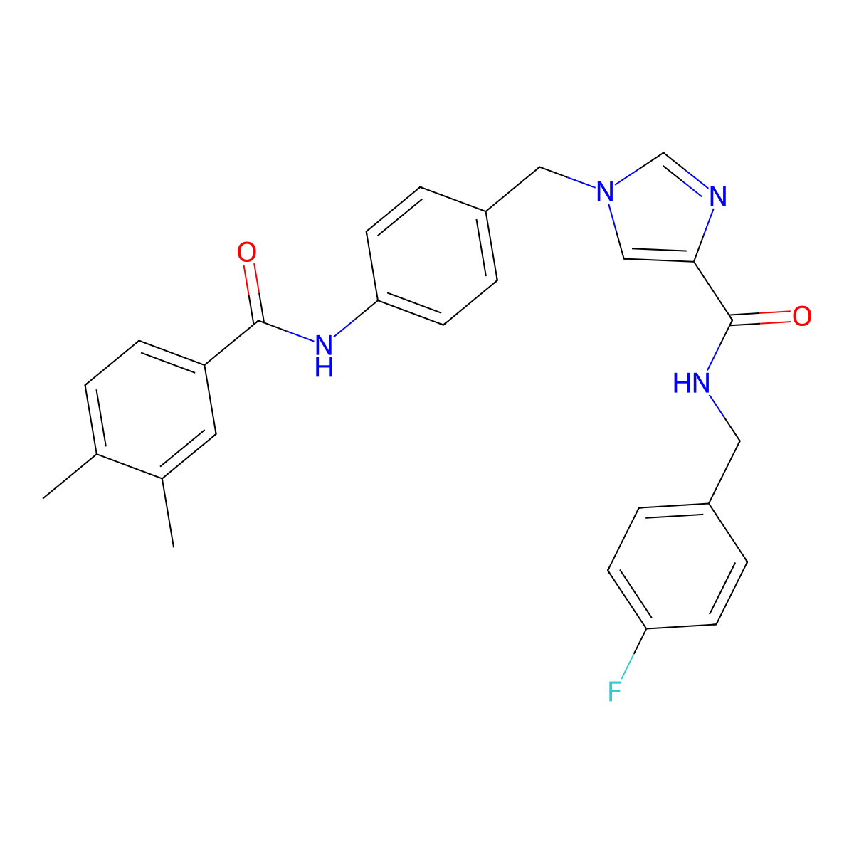1-(4-(3,4-dimethylbenzamido)benzyl)-N-(4-fluorobenzyl)-1H-imidazole-4-carboxamide molecular structure, CAS 1251594-24-7