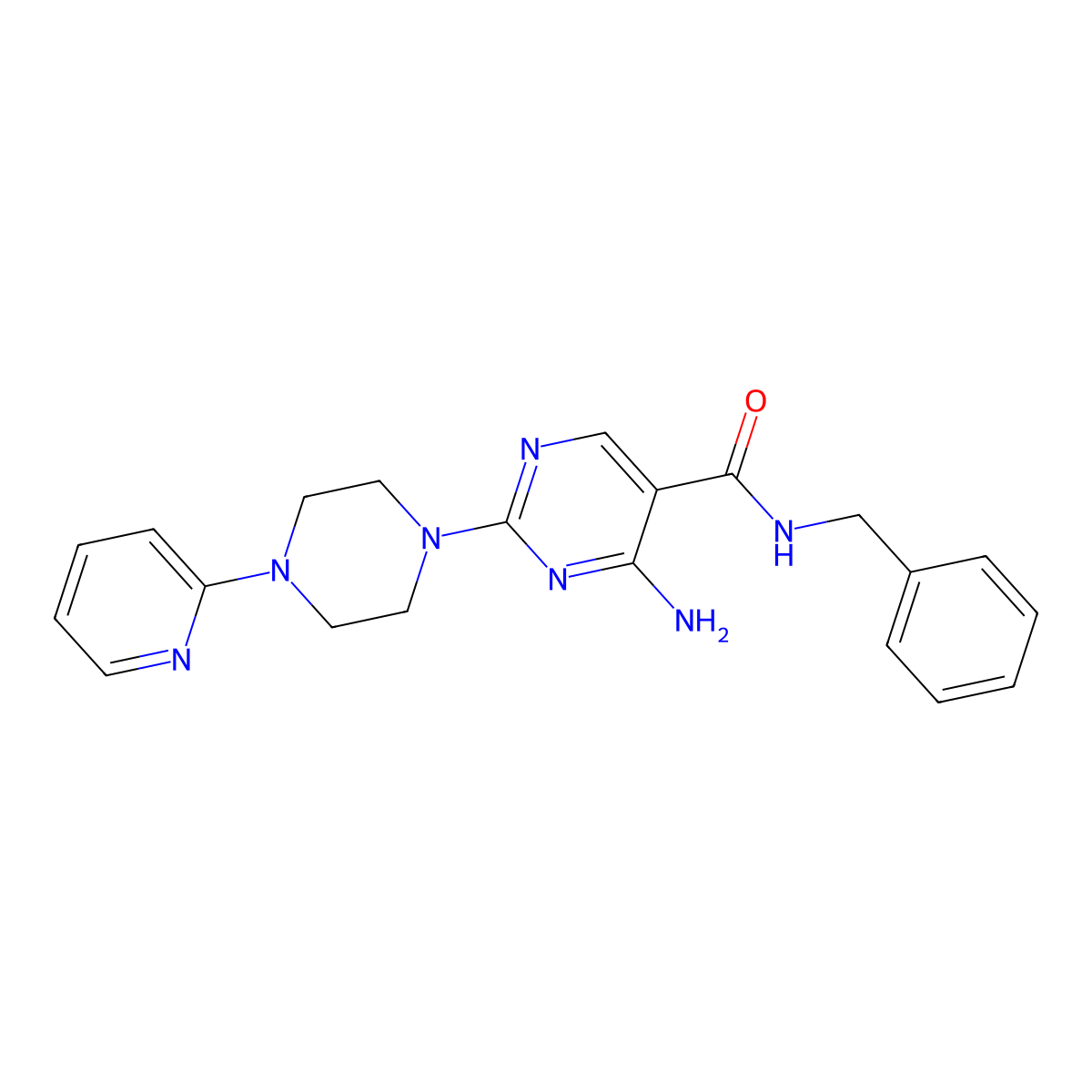 4-amino-N-benzyl-2-[4-(pyridin-2-yl)piperazin-1-yl]pyrimidine-5-carboxamide molecular structure, CAS 1251594-26-9