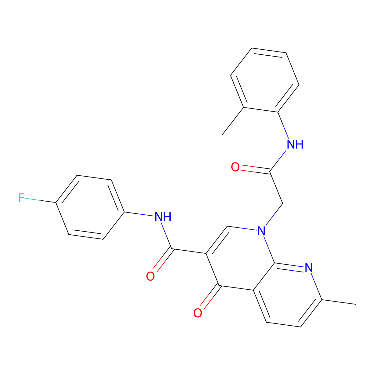 N-(4-fluorophenyl)-7-methyl-4-oxo-1-(2-oxo-2-(o-tolylamino)ethyl)-1,4-dihydro-1,8-naphthyridine-3-carboxamide molecular structure, CAS 1251594-28-1