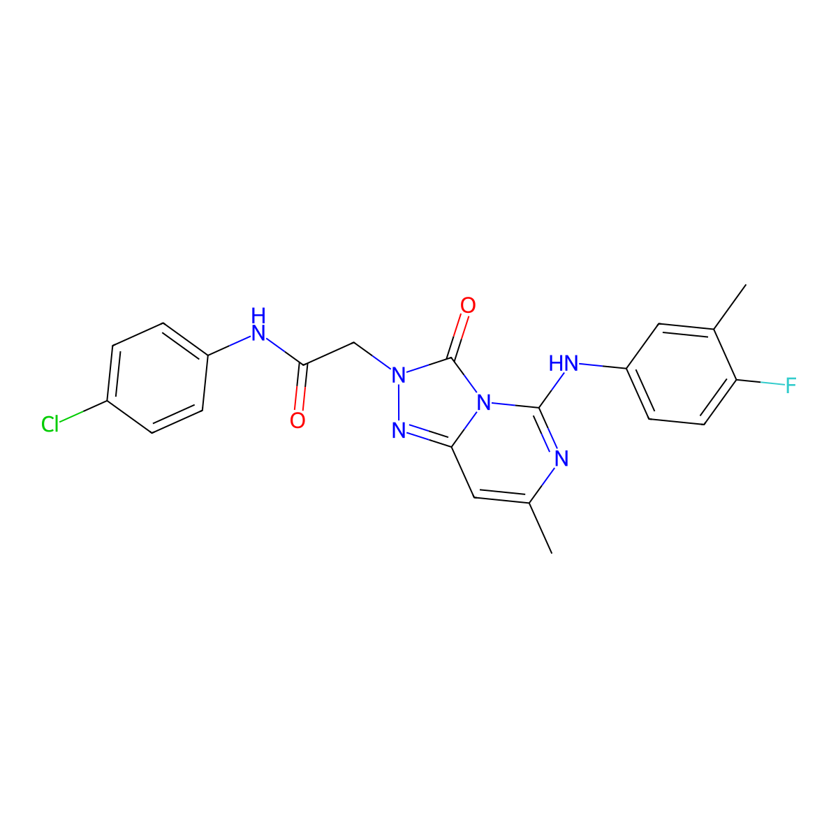 N-(4-chlorophenyl)-2-{5-[(4-fluoro-3-methylphenyl)amino]-7-methyl-3-oxo-2H,3H-[1,2,4]triazolo[4,3-c]pyrimidin-2-yl}acetamide molecular structure, CAS 1251594-31-6