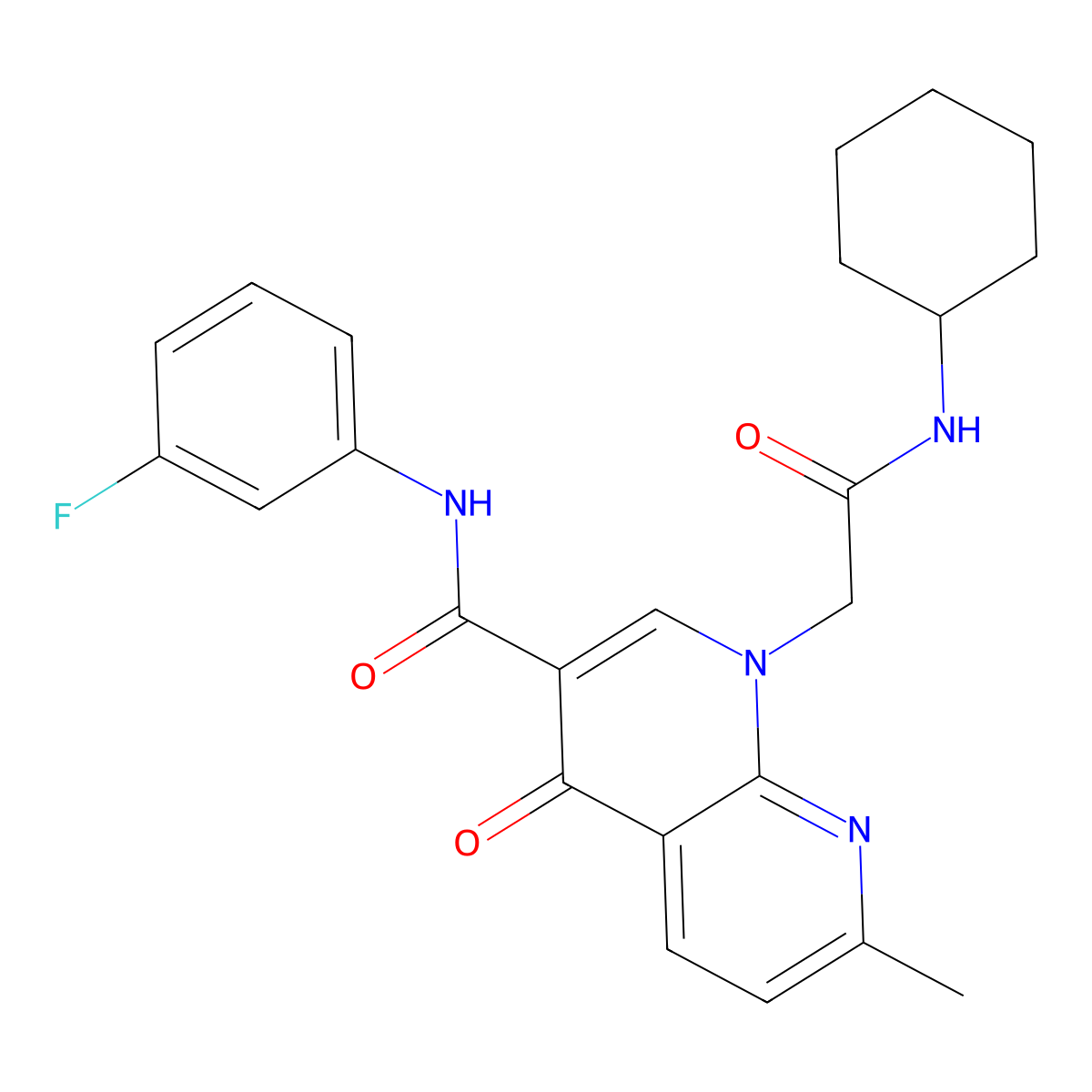 1-(2-(cyclohexylamino)-2-oxoethyl)-N-(3-fluorophenyl)-7-methyl-4-oxo-1,4-dihydro-1,8-naphthyridine-3-carboxamide molecular structure, CAS 1251594-44-1