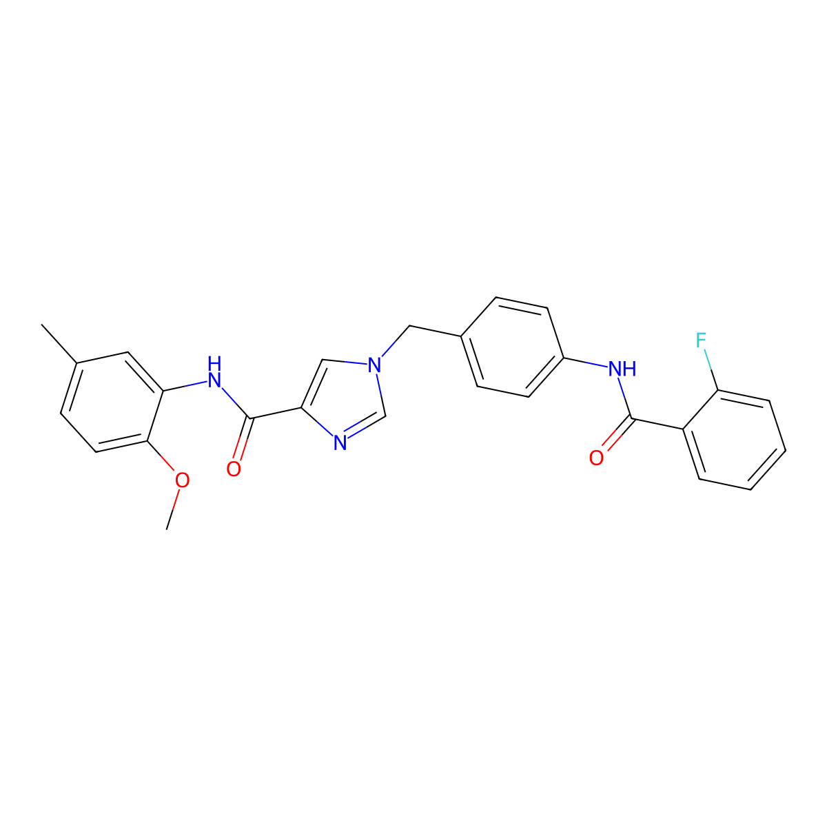 1-{[4-(2-fluorobenzamido)phenyl]methyl}-N-(2-methoxy-5-methylphenyl)-1H-imidazole-4-carboxamide molecular structure, CAS 1251594-47-4