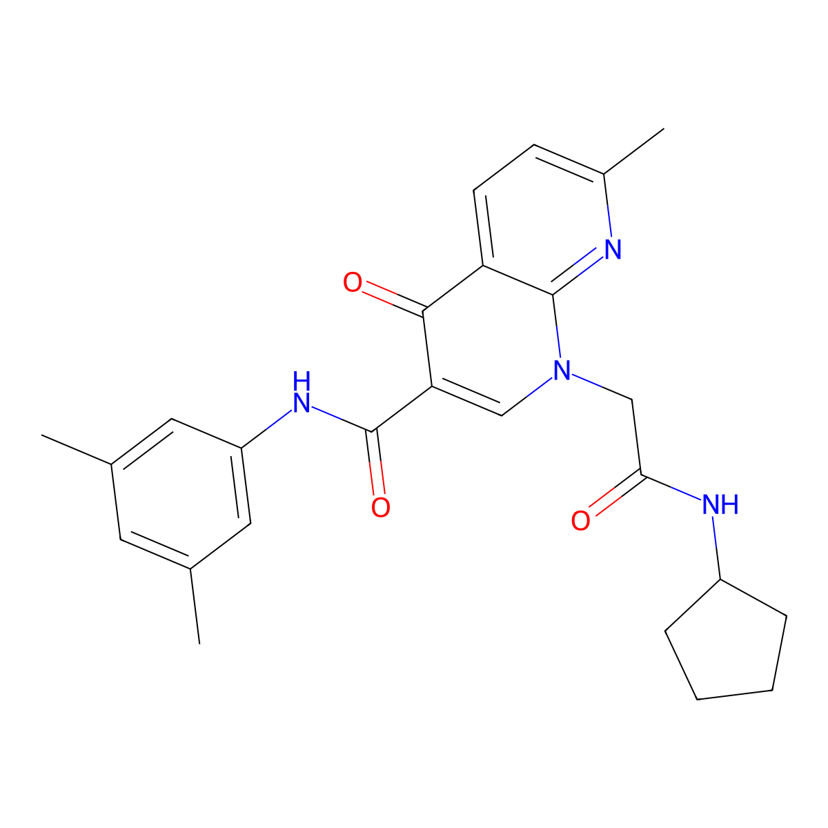 1-(2-(cyclopentylamino)-2-oxoethyl)-N-(3,5-dimethylphenyl)-7-methyl-4-oxo-1,4-dihydro-1,8-naphthyridine-3-carboxamide molecular structure, CAS 1251594-57-6